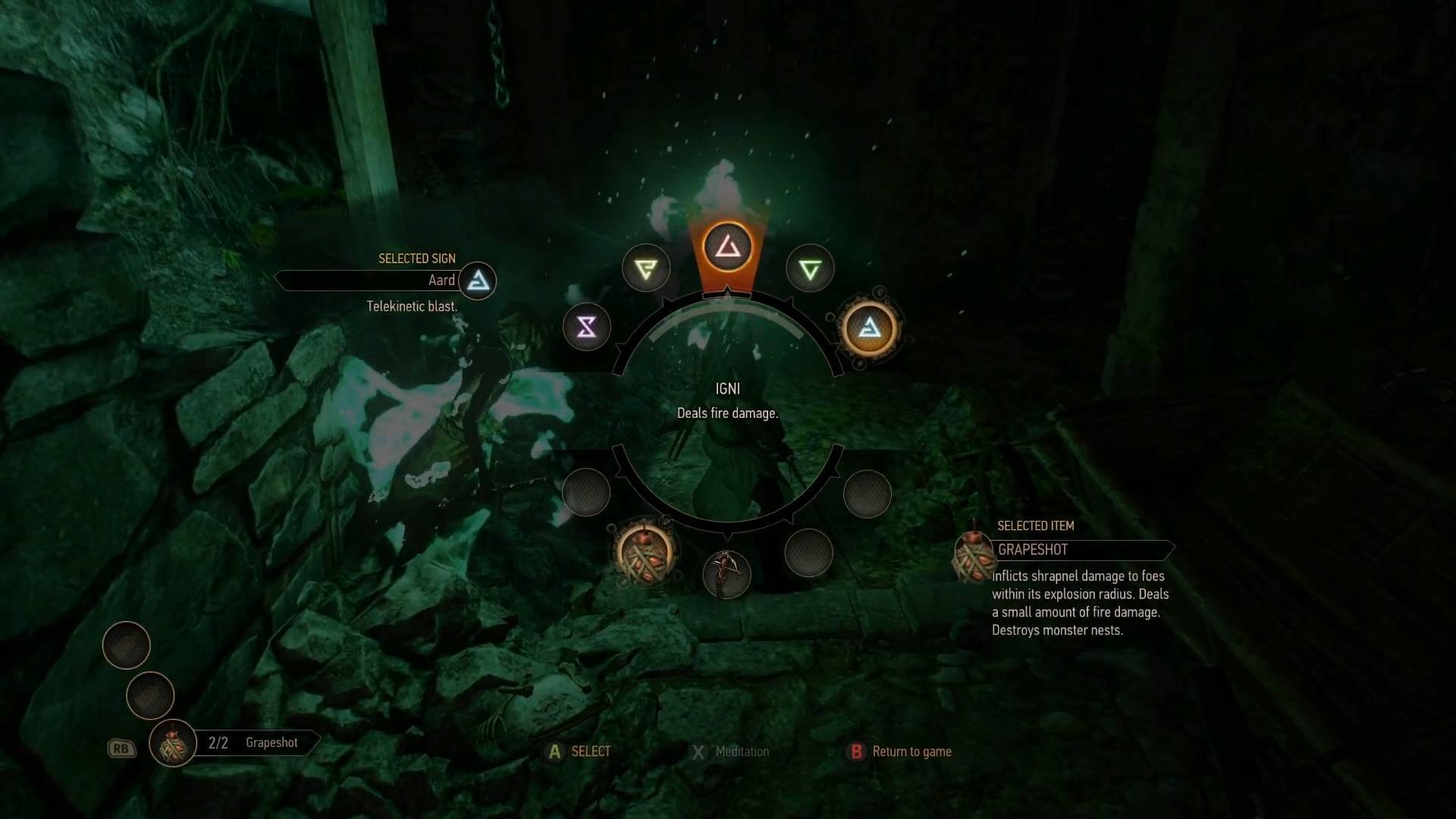 witcher 3 wild hunt combat UI signs and spells