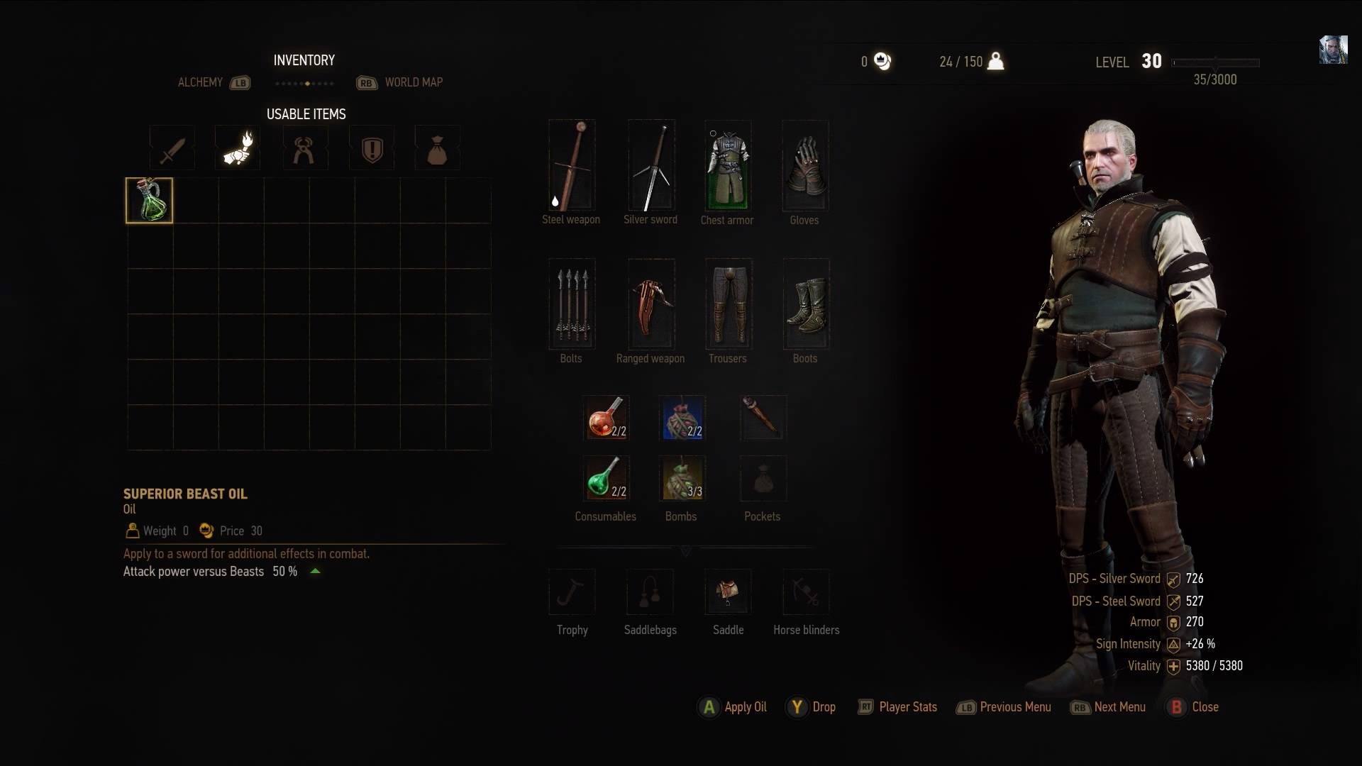 Witcher 3: Wild Hunt Inventory user interface